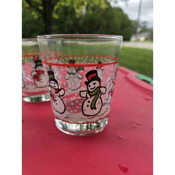 Vintage Libbey Dancing Snowmen Lowball Glasses Holiday Tumblers 12 oz Set 2 - Picture 6 of 8